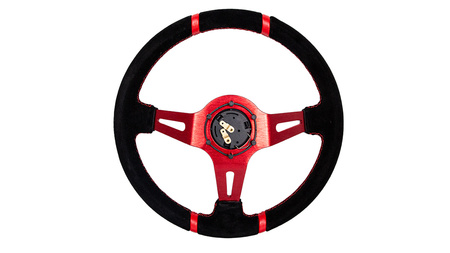 SLIDE steering wheel 350 mm suede red - 80 mm offset 