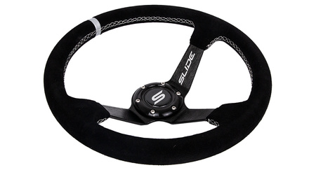SLIDE steering wheel 350 mm suede Silver Strip - 90 mm offset 