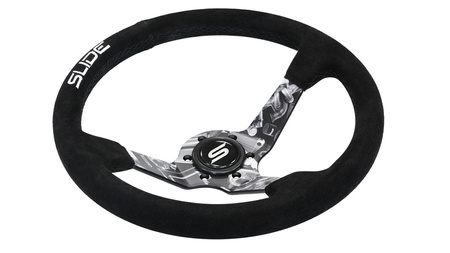 SLIDE steering wheel 350 mm suede hydrographic grey - sport, 90 mm offset