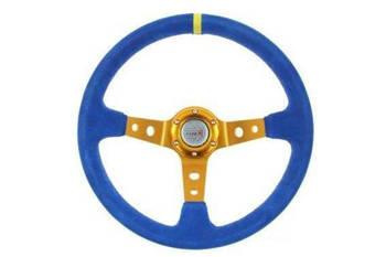 PRO sport steering wheel 350 mm blue suede – 80 mm offset