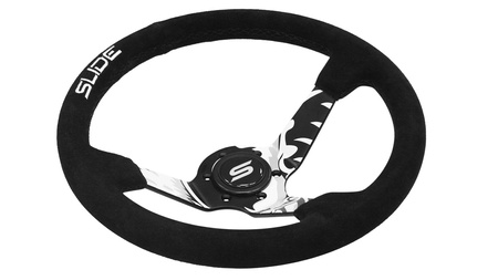 Volante SLIDE 350 mm suede nero - bianco idrografico - sport, offset 90 mm