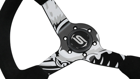 SLIDE steering wheel 350 mm suede black - white hydrographic - sport, 90 mm offset 