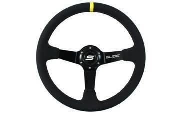 SLIDE steering wheel 350 mm leather Yellow Strip - 90 mm offset